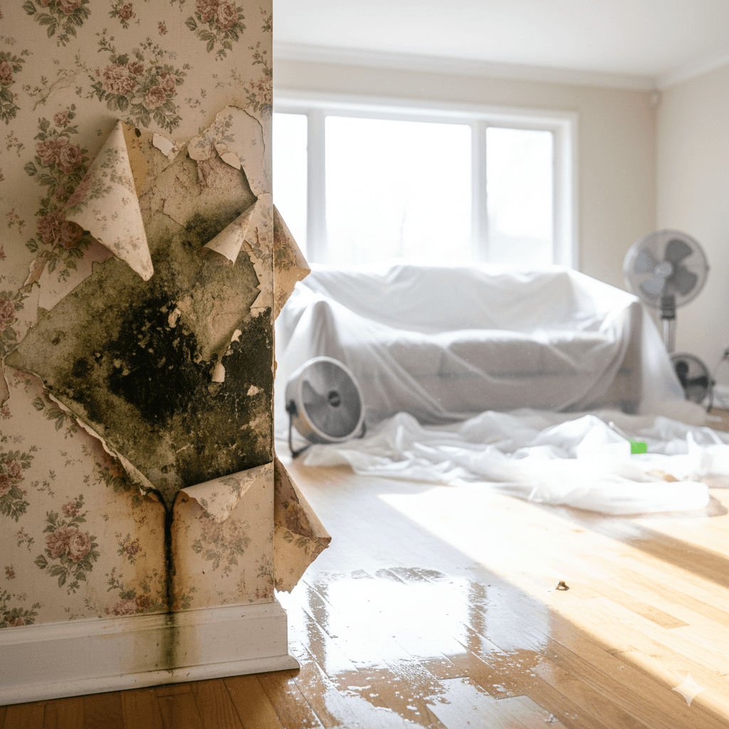 Peeling paint or wallpaper