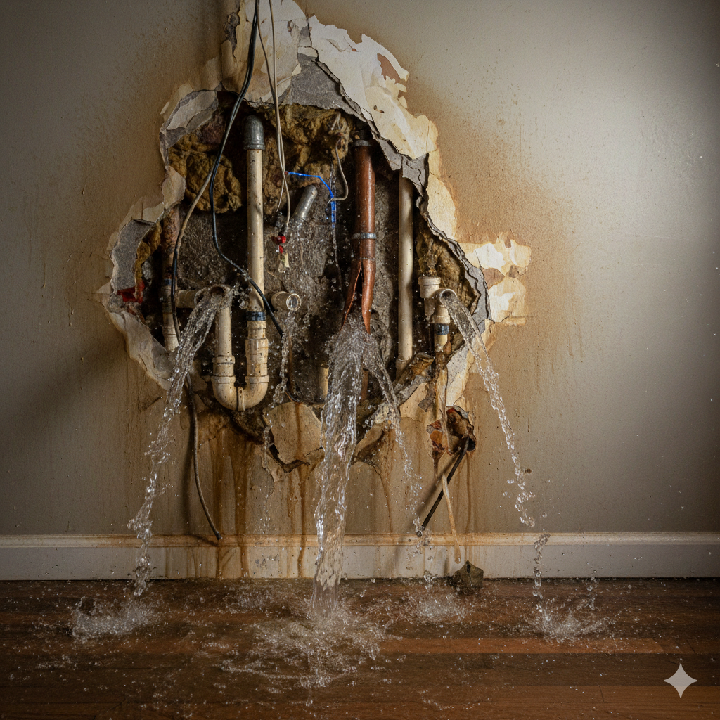 Water damage from burst or leaking pipes